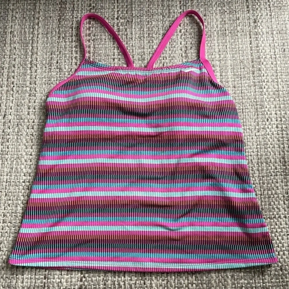 Nike womens Racerback Pink Stripe‎ Tankini top Size Large - Picture 2 of 7
